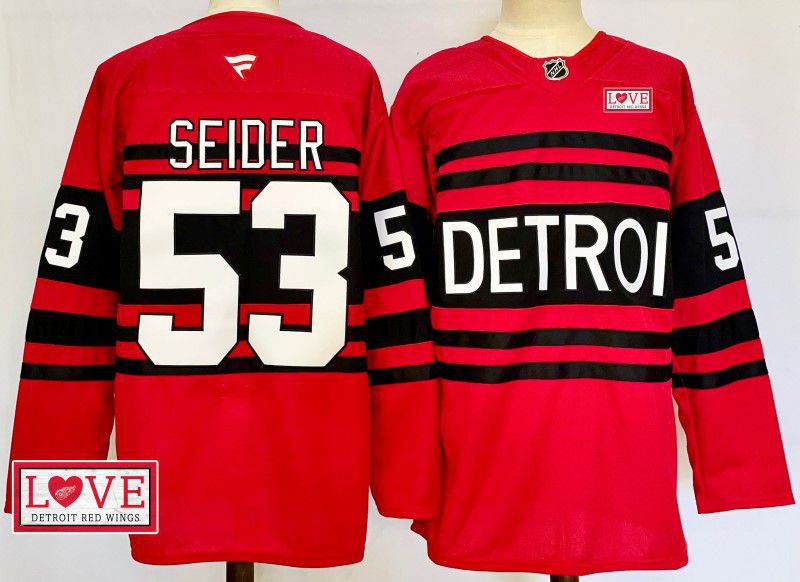 Men Detroit Red Wings 53 Seider Red Fanatics 2025 NHL Jersey style 11